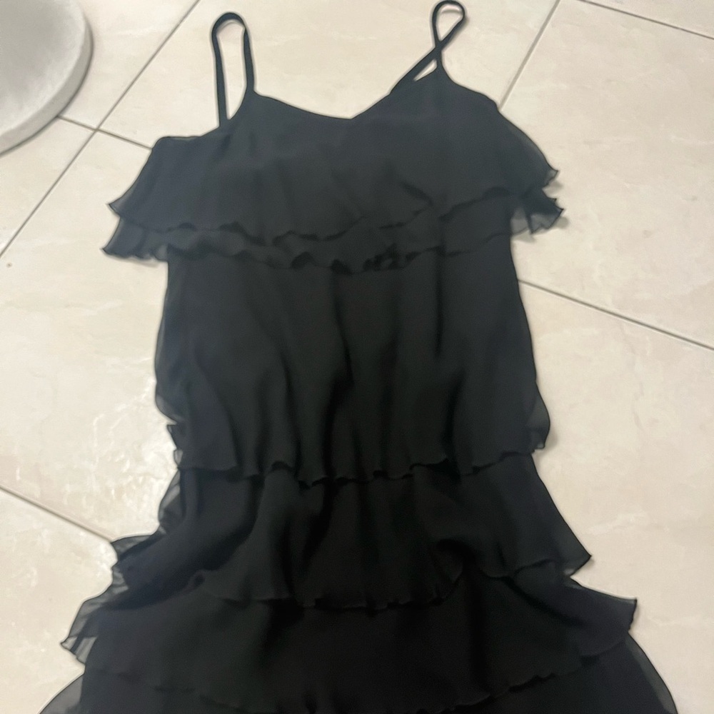 Calvin Klein Black Asymmetrical Ruffle Dress